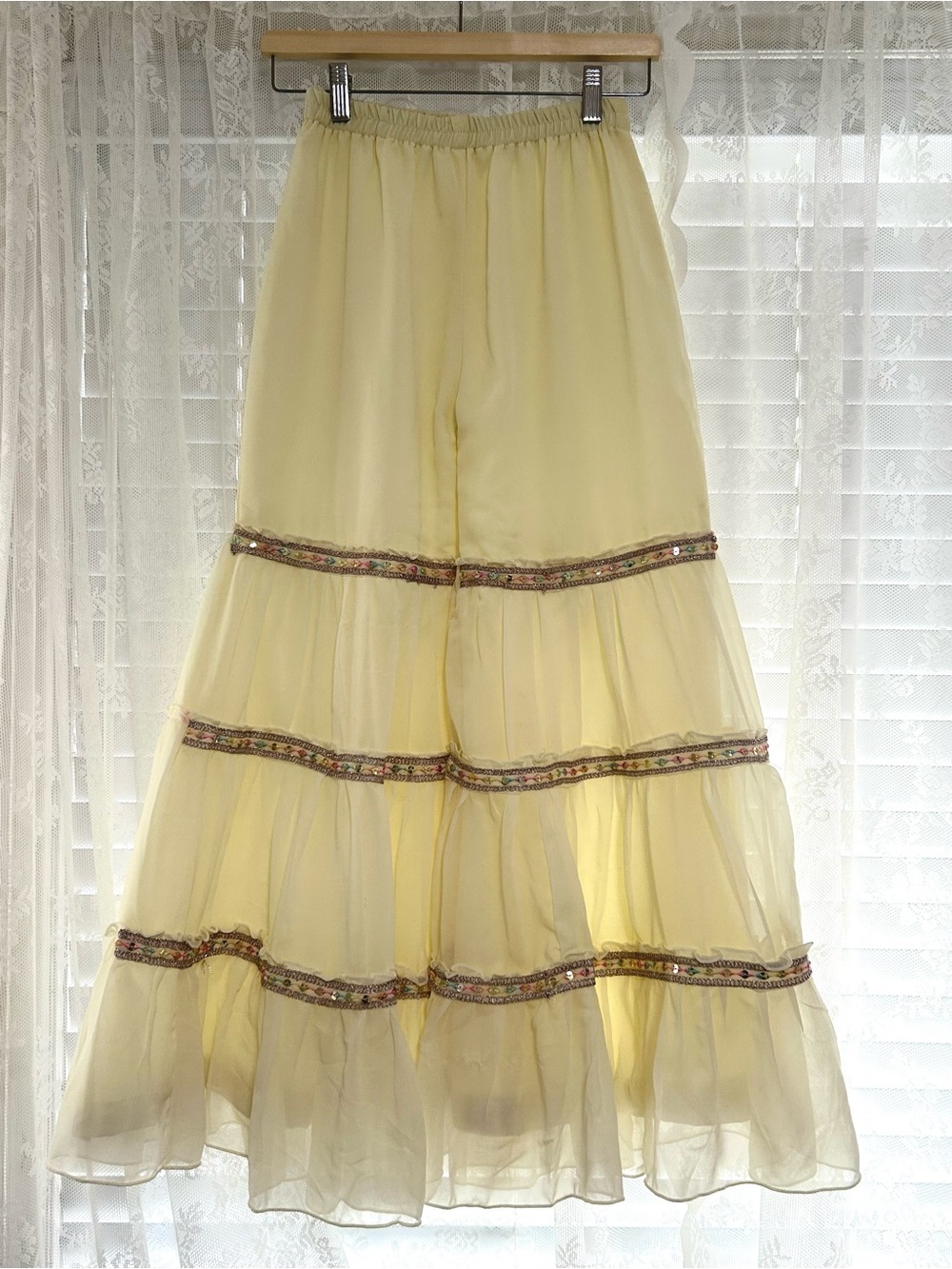 Vintage 70s Boho Chiffon Beaded Sequin Palazzo Flare Pants